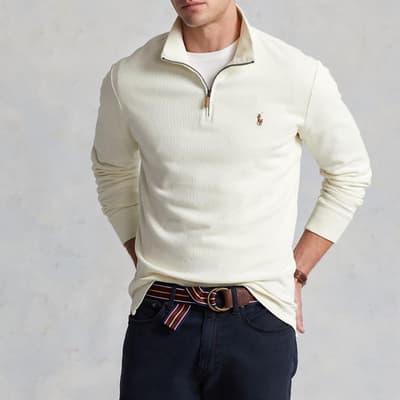 Ecru Half Zip Cotton Sweatshirt