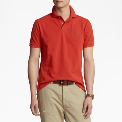 Red Basic Mesh Cotton Polo Shirt