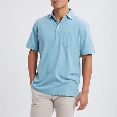 Blue Cotton Linen Blend Polo Shirt
