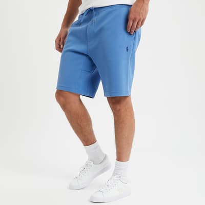 Blue Drawstring Cotton Blend Shorts