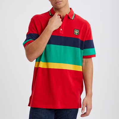 Red Stripe Mesh Cotton Polo Shirt