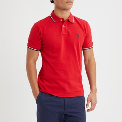 Red Mesh Cotton Polo Shirt