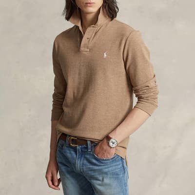 Sand Long Sleeve Cotton Polo Shirt