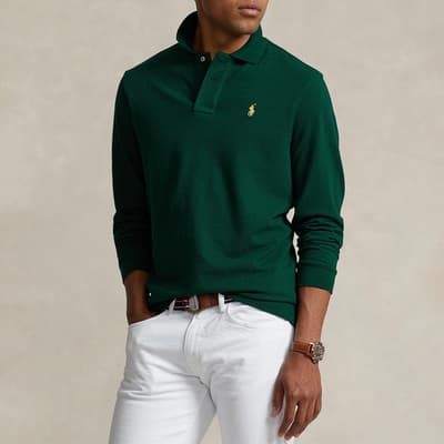 Dark Green Long Sleeve Cotton Polo Shirt