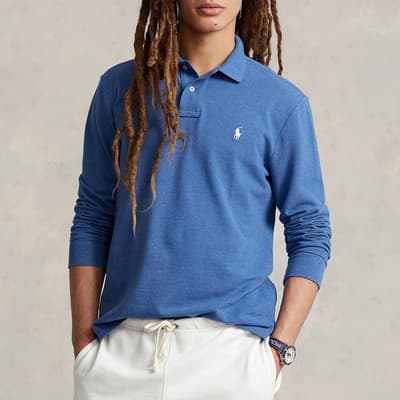 Blue Long Sleeve Cotton Polo Shirt