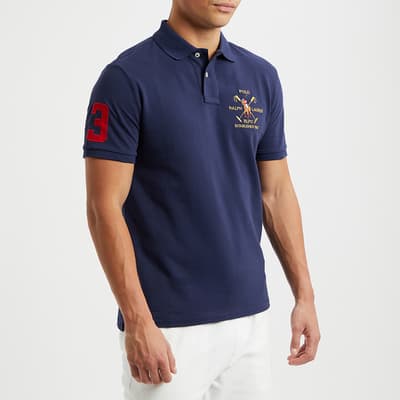 Navy Mesh Cotton Polo Shirt