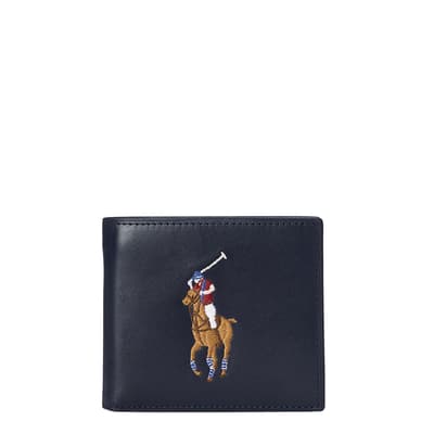 Navy Embroidered Leather Wallet