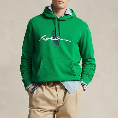 Green Graphic Cotton Blend Hoodie