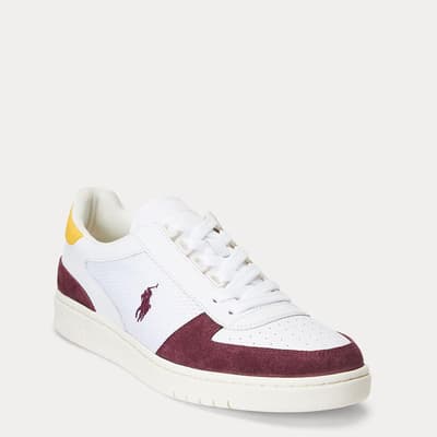 White/Burgundy Polo Leather Trainers
