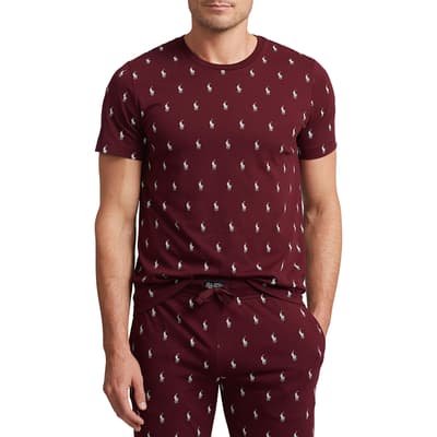 Burgundy Printed Cotton Pyjama T-Shirt