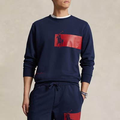 Navy Printed Cotton Blend Sweatshirt