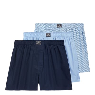 Navy/Blue/White 3 Pack Cotton Boxers