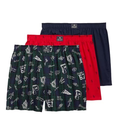 Navy/Red/Green 3 Pack Cotton Boxers