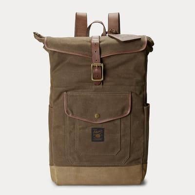 Brown Cotton Leather Backpack