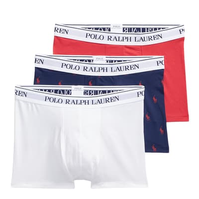 Navy/White/Red 3 Pack Cotton Blend Stretch Boxers