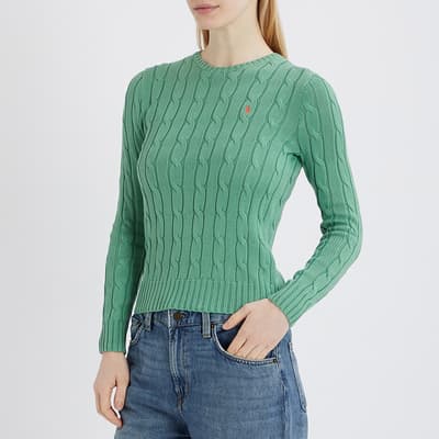 Green Cable Knit Cotton Jumper