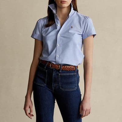 Blue Short Sleeve Oxford Cotton Shirt