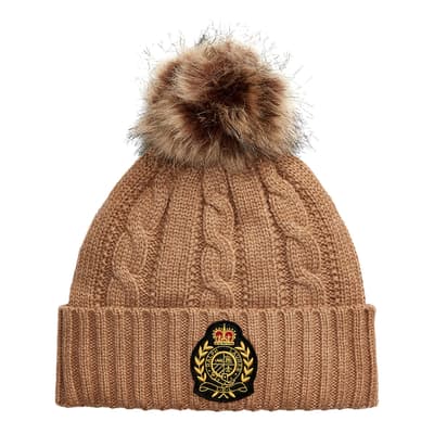 Camel Cable Knit Wool Blend Beanie