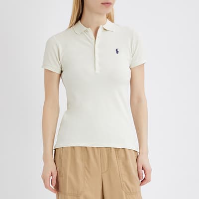 Cream Slim Stretch Cotton Polo Shirt