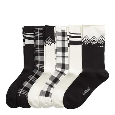 Black Multi 6 Pack Printed Socks