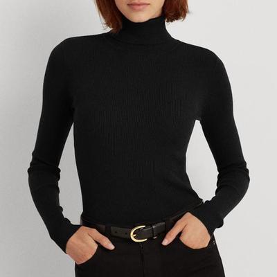 Black Turtle Neck Ribbed Top