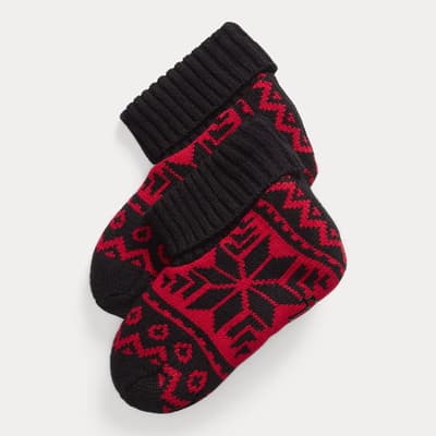 Red Printed Sherpa Lined Socks