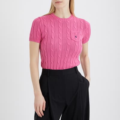 Pink Cable Knit Cotton Short Sleeve Jumper