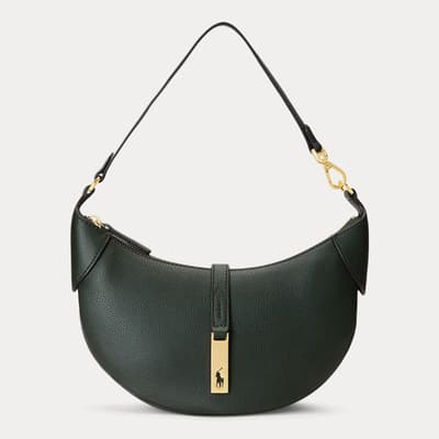 Dark Green Small Grain Leather Shoulder Bag