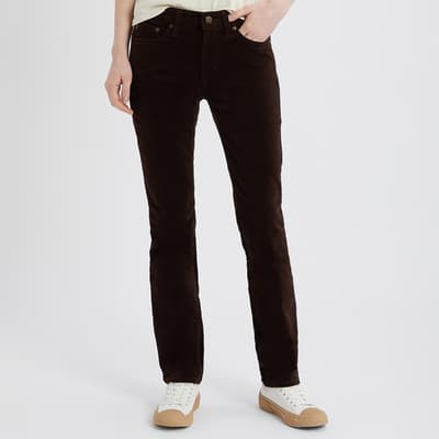Brown Wale Cord Straight Stretch Trousers