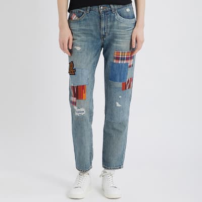 Light Blue Patchwork Relaxed Stretch Jeans