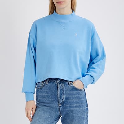 Blue Mockneck Cotton Blend Sweatshirt