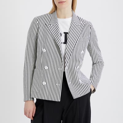 White Double-Breasted Striped Cotton Blazer