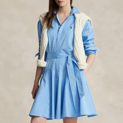 Blue Cotton Mini Shirt Dress