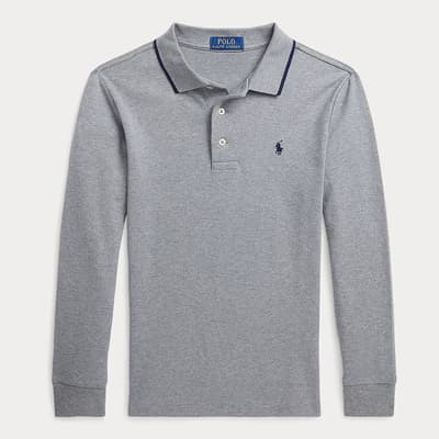 Older Boy's Grey Contrast Trim Cotton Polo Shirt