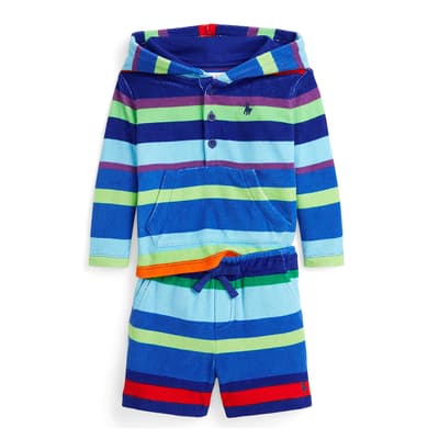 Baby Boy's Blue 2 Piece Terry Striped Cotton Hoodie & Shorts Set