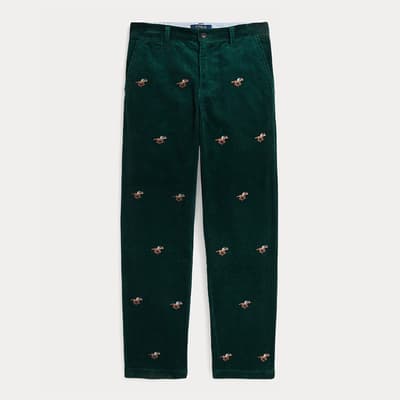 Older Boy's Dark Green Bedford Printed Cotton Trousers