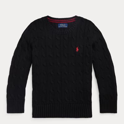 Younger Boy's Black Cable Knit Cotton Jumper