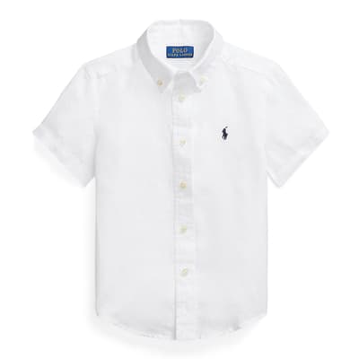 Toddler Boy's White Short Sleeve Linen Shirt