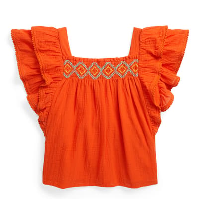 Older Girl's Orange Ruffle Detail Cotton Top