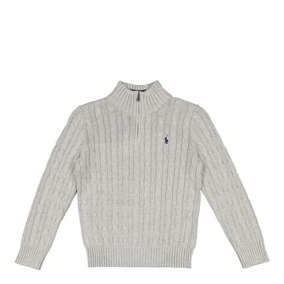 Younger Boy's Grey Half Zip Cable Knit Cotton Jumper