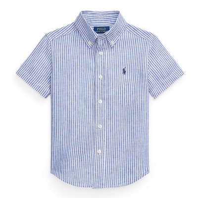 Toddler Boy's Blue Striped Linen Blend Shirt