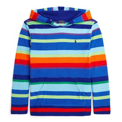 Older Boy's Blue Striped Cotton Blend Hoodie