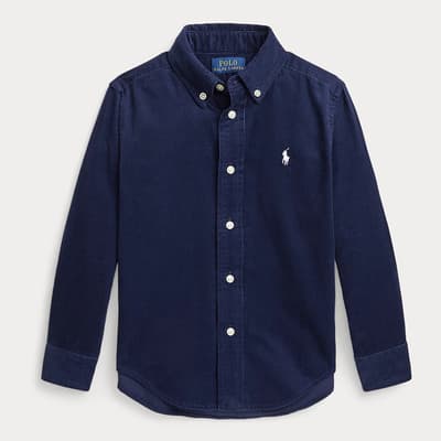 Younger Boy's Navy Finewale Cord Cotton Shirt
