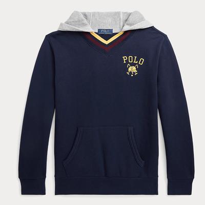 Older Boy's Navy Embroidered Cotton Blend Hoodie