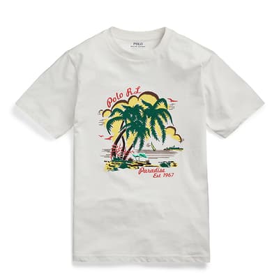 Older Boy's Ecru Graphic Print Cotton T-Shirt