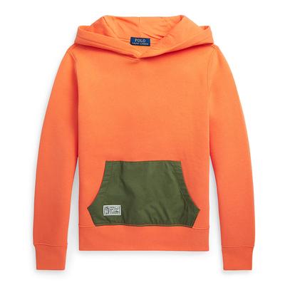 Older Boy's Orange Contrast Pocket Cotton Blend Hoodie