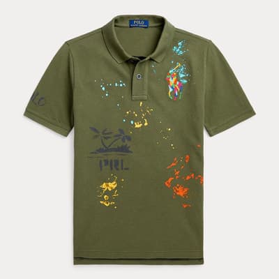Older Boy's Green Embroidered Cotton Polo Shirt