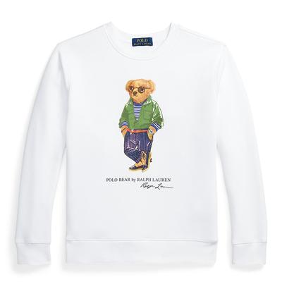 Older Boy's White Printed Teddy Logo Cotton Blend Sweatshirt