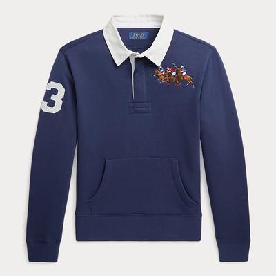 Older Boy's Navy Embroidered Cotton Blend Rugby Shirt