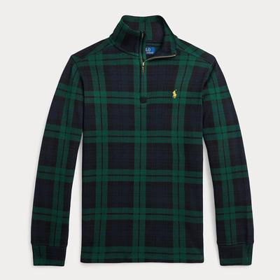 Older Boy's Navy Half Zip Check Cotton Jumper